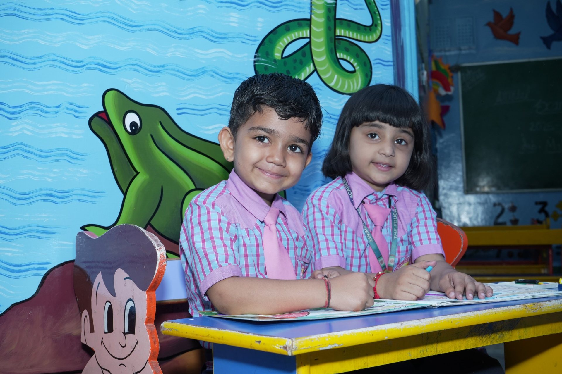 Students in a colourful classroom
